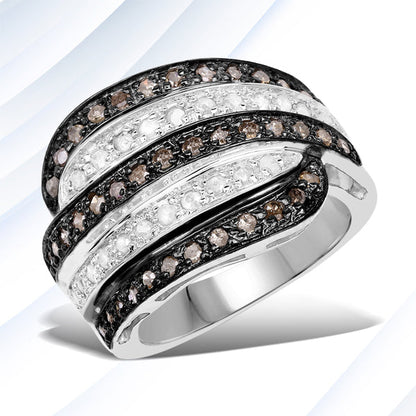 0.80 Carat Genuine Brown Diamond and White Diamond .925 Sterling Silver Ring