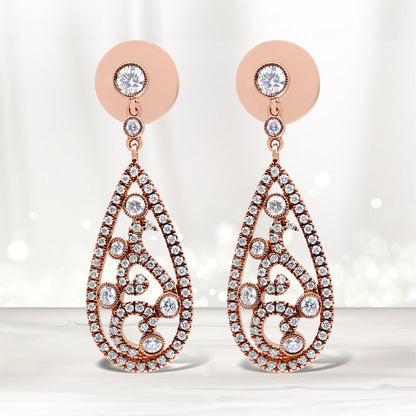 18K Rose Gold 1 1/4 Cttw Diamond Teardrop Shaped Drop and Dangle Screw Back Stud Earring (F-G Color, VS1-VS2 Clarity)