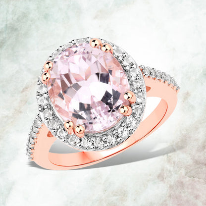 6.94 Carat Genuine Kunzite and White Topaz .925 Sterling Silver Ring