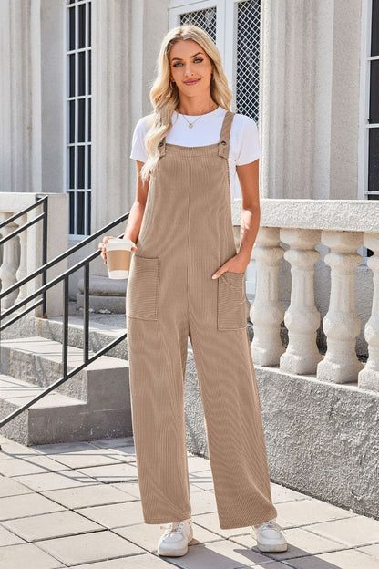 Lovelet Square Neck Wide Strap Overalls with Pockets