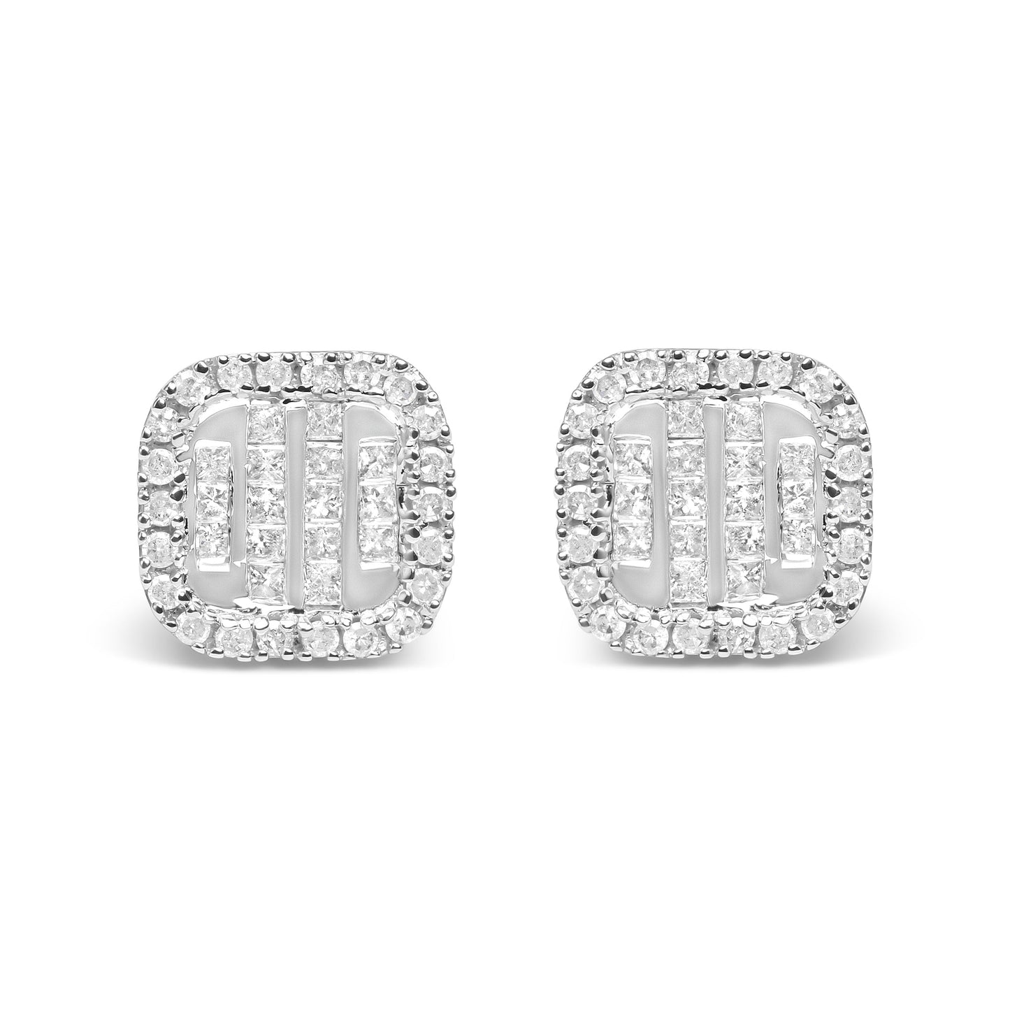 10K White Gold Invisible Set 1/2 Cttw Diamond Composite and Halo Stud Earrings (H-I Color, I1-I2 Clarity)