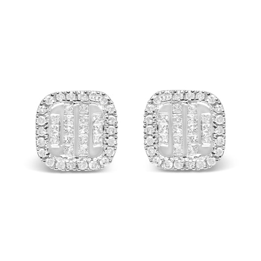 10K White Gold Invisible Set 1/2 Cttw Diamond Composite and Halo Stud Earrings (H-I Color, I1-I2 Clarity)