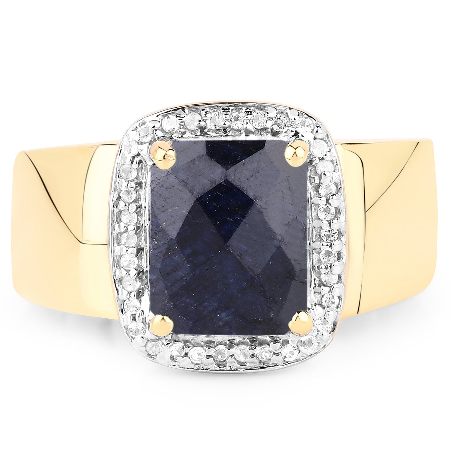 14K Yellow Gold Plated 4.07 Carat Dyed Sapphire and White Topaz .925 Sterling Silver Ring