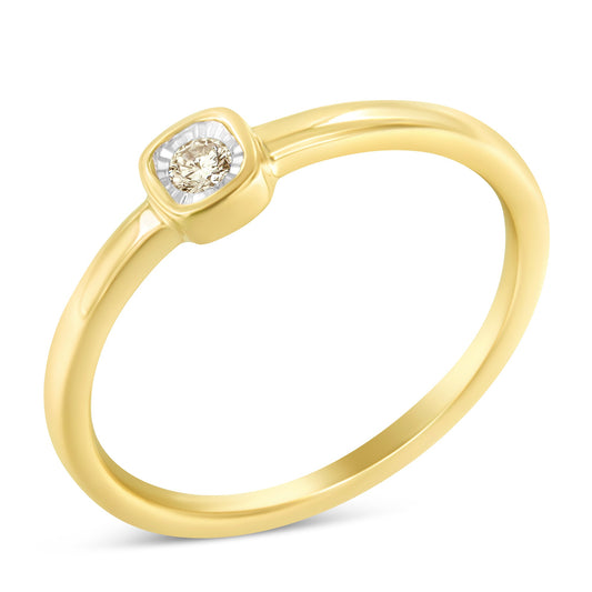 Bague de promesse tendance, plaquée or jaune 14 carats sur argent sterling 925, avec diamant 1/20 carat serti miracle, forme coussin carré (couleur J-K, pureté I1-I2) - Taille 6