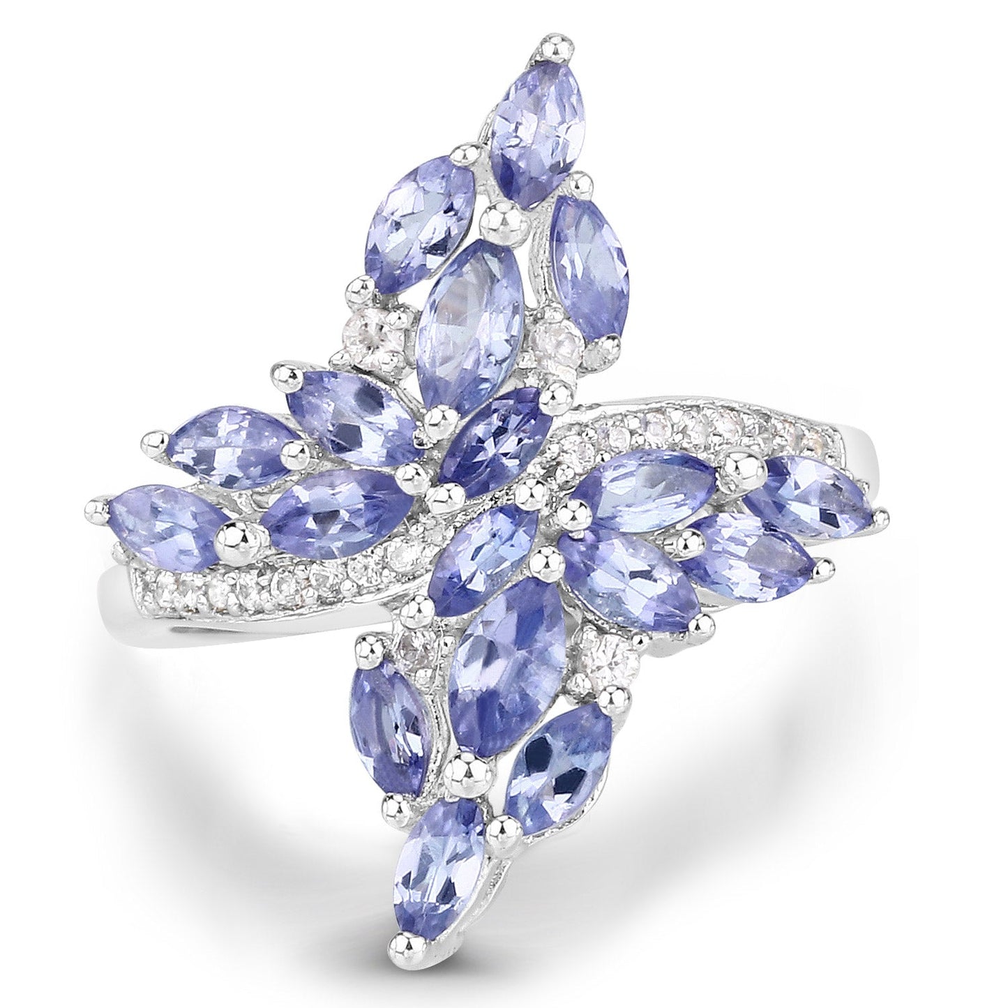 1.73 Carat Genuine Tanzanite and White Zircon .925 Sterling Silver Ring