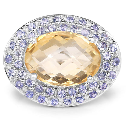 5.78 Carat Genuine Citrine and Tanzanite .925 Sterling Silver Ring