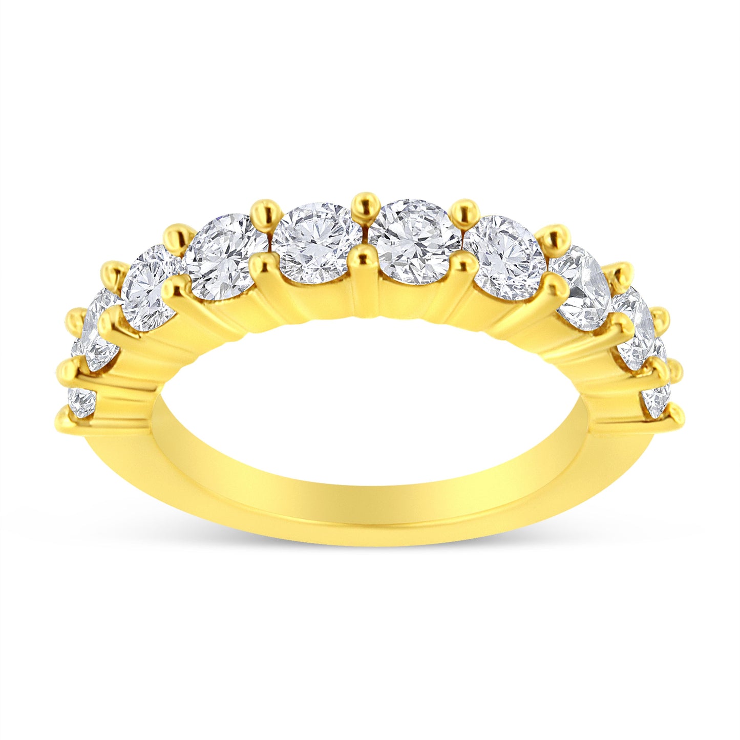 14K Yellow Gold Plated .925 Sterling Silver 2.0 Cttw Round Brilliant Cut Diamond 10 Stone Anniversary Band Ring (J-K Color, I1-I2 Clarity) - Size 7