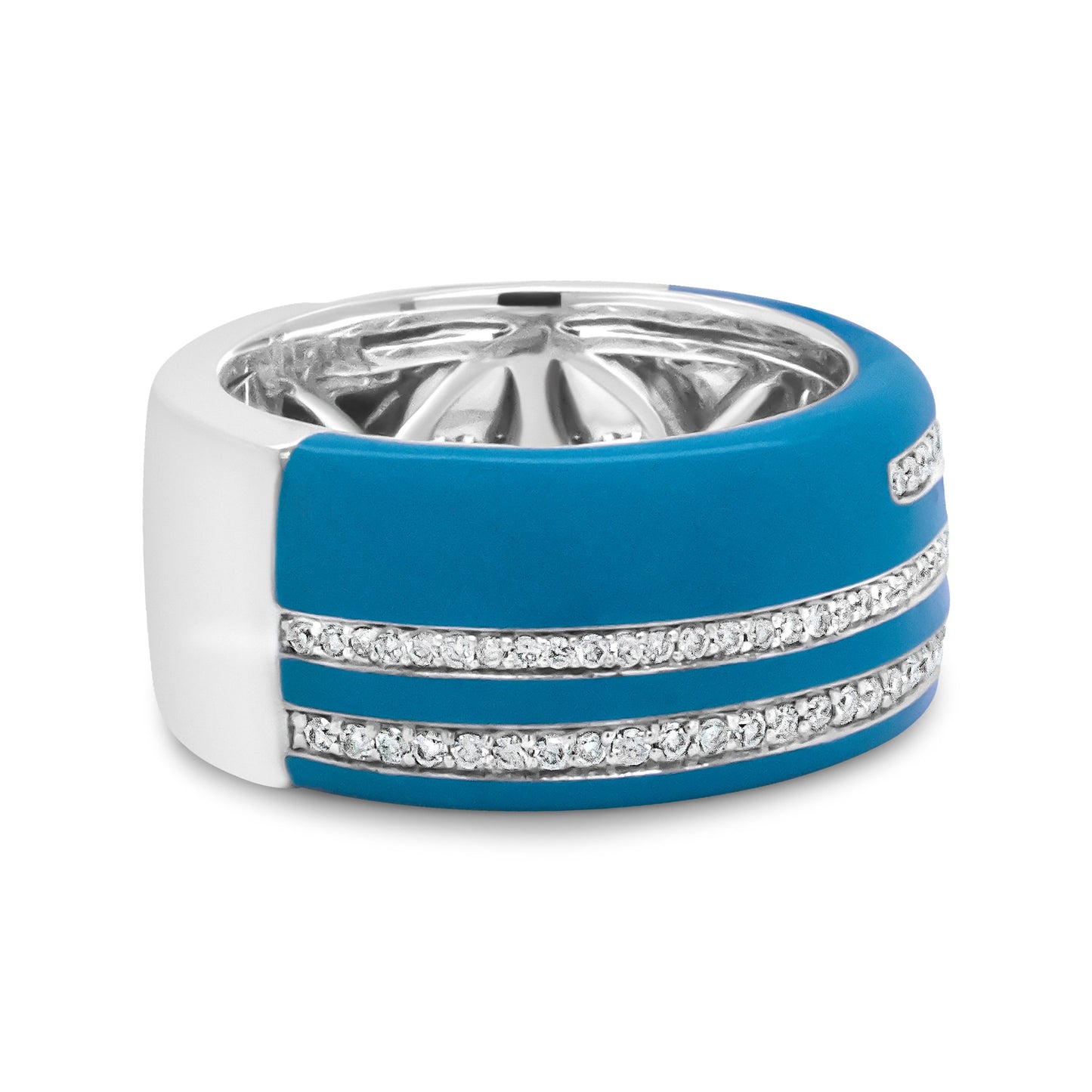 .925 Sterling Silver Turquoise Enamel 5/8 Cttw Round Diamond Wide Band Statement Ring (F-G Color, VS1-VS2 Clarity) - Size 7