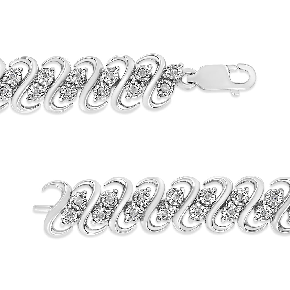 .925 Sterling Silver 1/2 Cttw Diamond Double Row S-Link Bracelet (I-J Color, I2-I3 Clarity) - 7.5" Inches