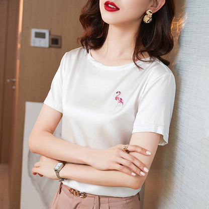 Flamingo Short Sleeve Crop Top Casual T-Shirt