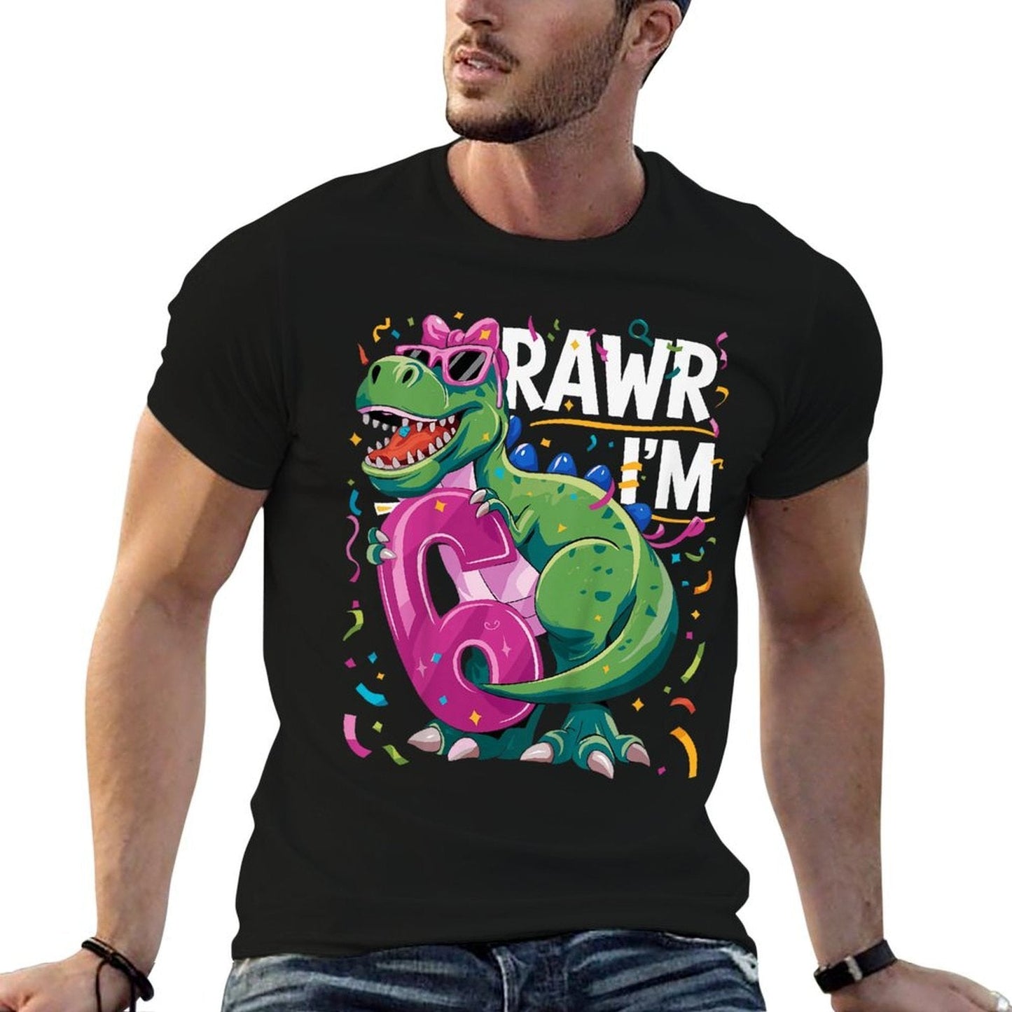 Kids 6 Year Old T Rex Dinosaur 6nd Birthday Girl  High-quality Stitching T-Shirt