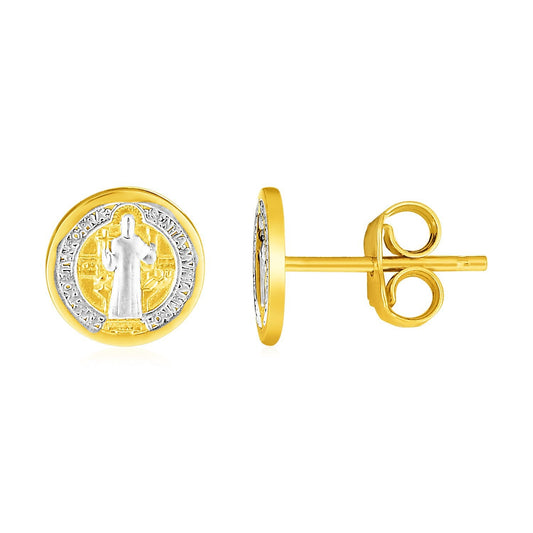 Boucles d'oreilles clous religieuses rondes en or bicolore 14 carats