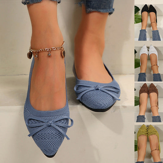 Mocasines de Punto con Lazo, Planos, con Punta, de Moda, para Mujer