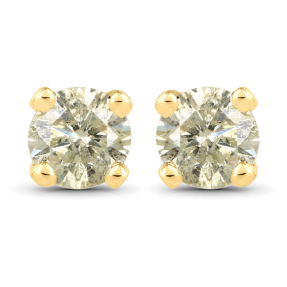 0.92 Carat Genuine LB Diamond 14K Yellow Gold Earrings