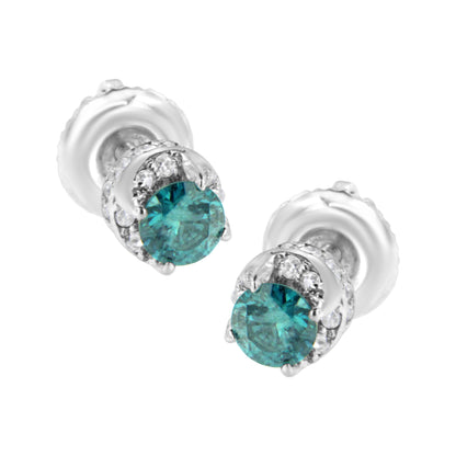 14K White Gold 1/2 cttw White and Treated Blue Round Diamond Earrings (I-J I2-I3)