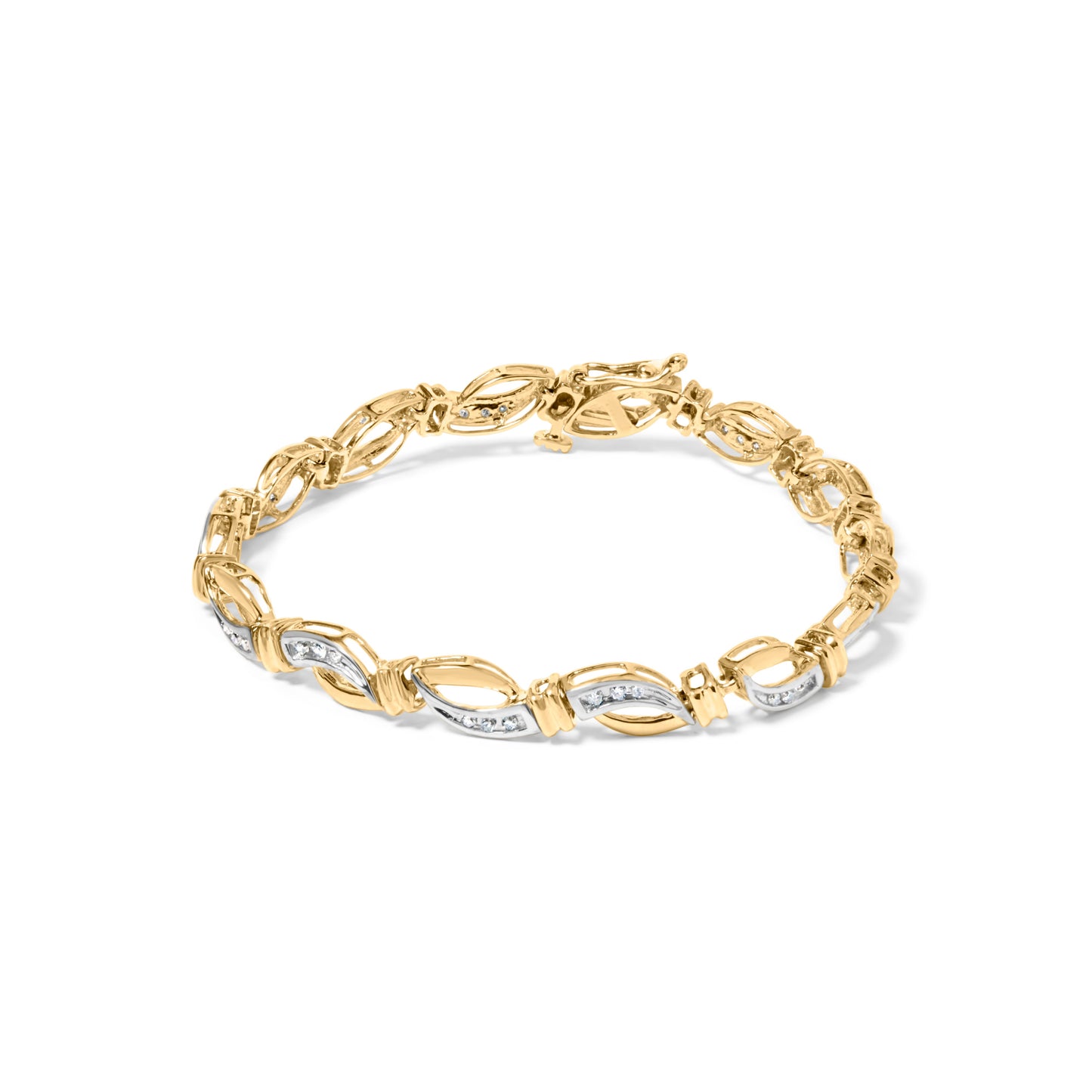 10K Yellow and White Gold 1/2 Cttw Channel Set Diamond Infinity Link 7" Tennis Bracelet (H-I Color, I1-I2 Clarity)