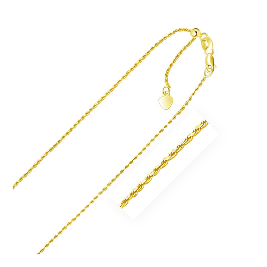 Chaîne maille corde réglable or jaune 10 carats 1,0 mm