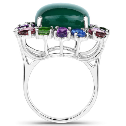 26.67 Carat Genuine Multi Stones .925 Sterling Silver Ring