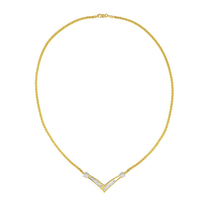 10K Yellow and White Gold 1/2 Cttw Princess Cut Diamond Channel-Set â€œVâ€ Shape 18" Franco Chain Necklace (H-I Color, SI2-I1 Clarity)