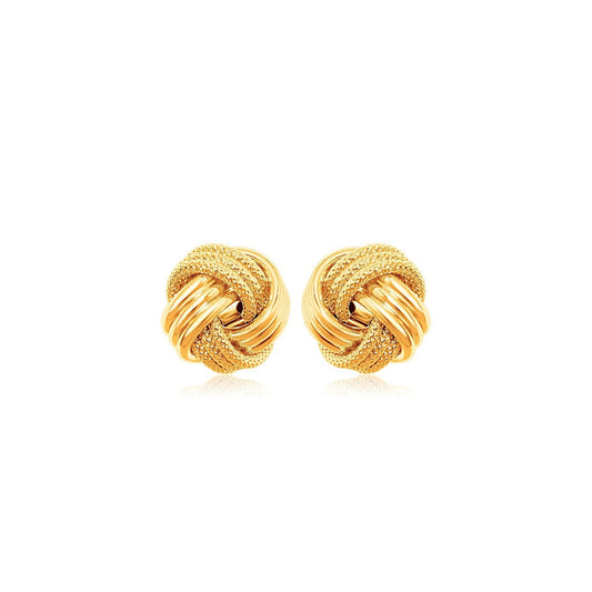 Boucles d'oreilles nœud d'amour en or jaune 10 carats avec texture striée