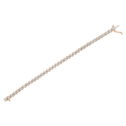 14K Rose Gold Plated .925 Sterling Silver 1/10 Cttw Diamond Round Miracle Plate and "S" Link Tennis Bracelet (I-J Color, I2- I3 Clarity) - 7"