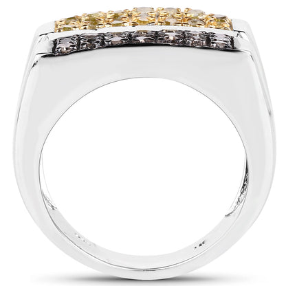 0.63 Carat Genuine Champagne Diamond and Yellow Diamond .925 Sterling Silver Ring