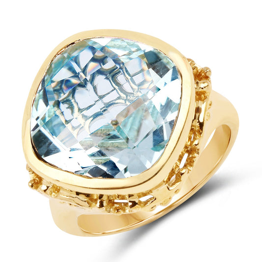 Bague en argent sterling 925 et topaze bleue véritable de 12,79 carats