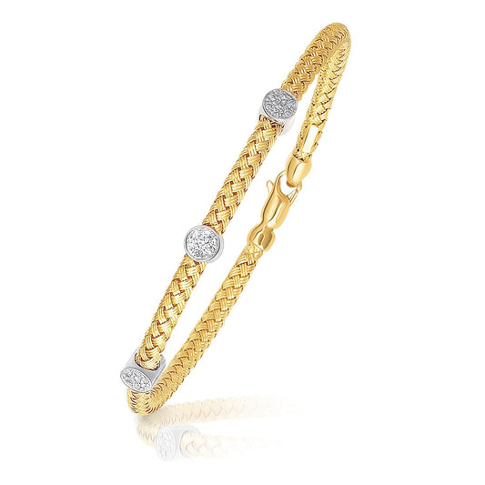 Bracelet à mailles panier en or deux tons 14 carats avec accents de diamants