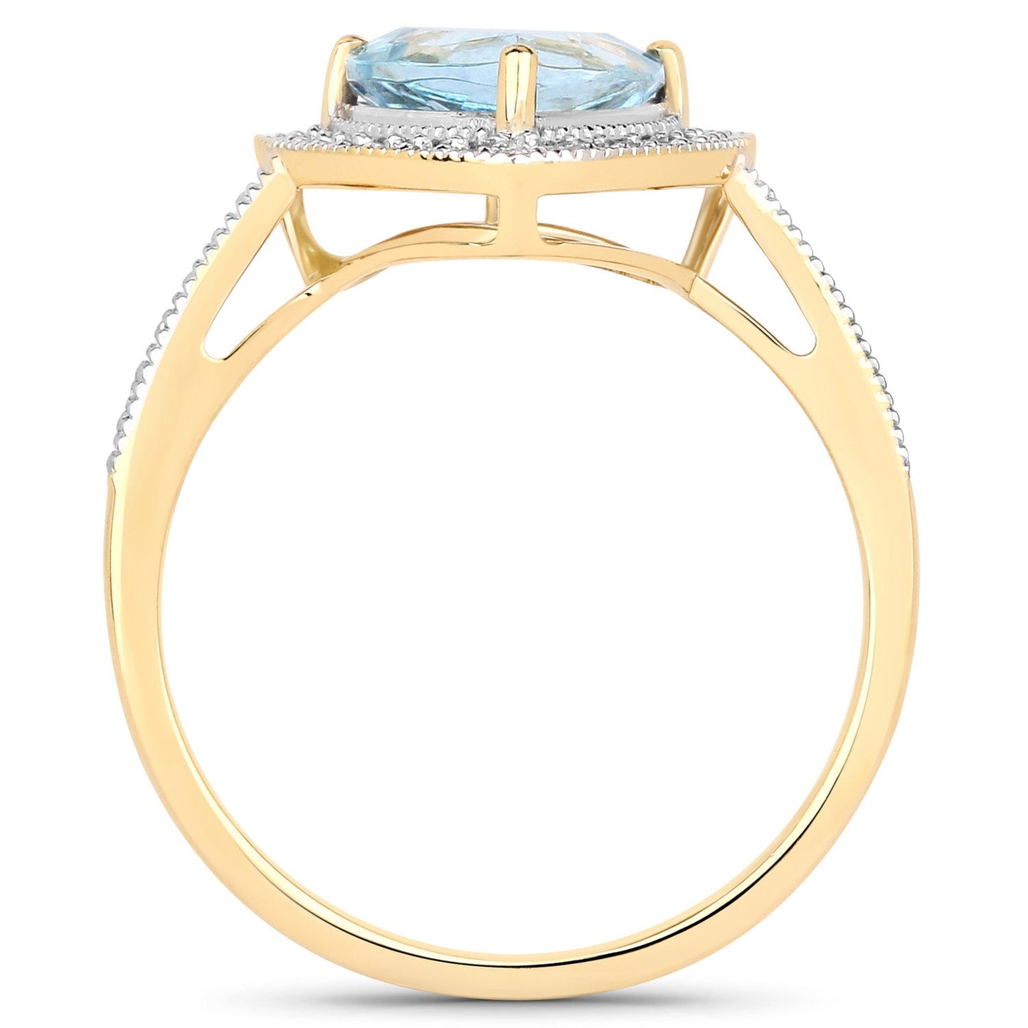 1.58 Carat Genuine Aquamarine and White Diamond 14K Yellow Gold Ring