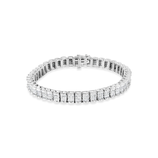 Bracelet tennis 7" en or blanc 14 carats, diamants taille princesse serti invisible 5,00 carats total (couleur H-I, pureté SI1-SI2), motif ceinture et boucle