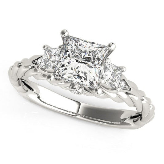 Bague en or blanc 14 carats avec 3 diamants taille princesse style antique (1,12 carat au total)