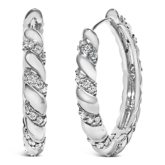 Créoles de 2,5 cm en or blanc 14 carats, diamants de laboratoire 1,2 carat avec motif tourbillon (couleur F-G, pureté VS1-VS2)