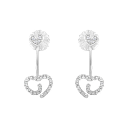 .925 Sterling Silver 1/4 Cttw Diamond Swirl Heart Front/Back Earrings (I-J Color, I2-I3 Clarity)