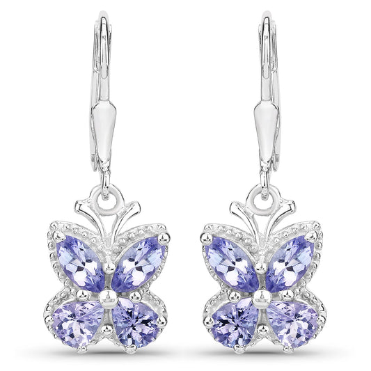 Boucles d'oreilles en tanzanite véritable 2,08 carats en argent sterling 925