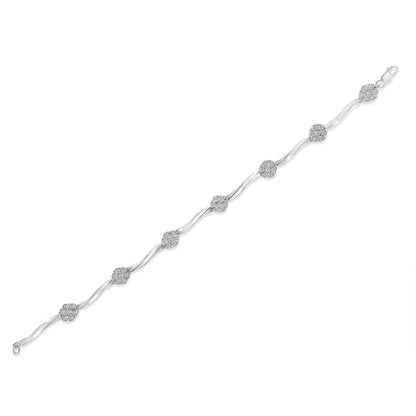 .925 Sterling Silver 1.0 cttw Miracle-Set Diamond 7 Stone Floral Cluster Link Bracelet (I-J Color, I3 Clarity) -7"