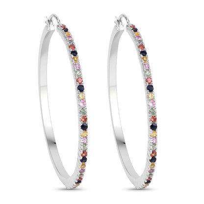 2.24 Carat Genuine Multi Sapphire .925 Sterling Silver Earrings