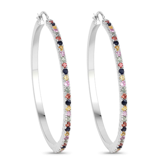 Boucles d'oreilles en argent sterling .925 saphir multicolore véritable de 2,24 carats
