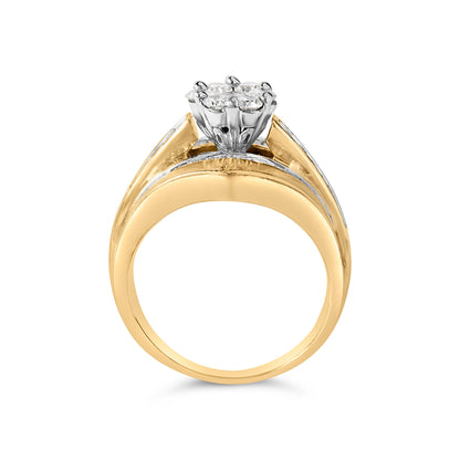 14K Yellow Gold 2-1/3 Cttw Diamond Cluster Channel Set Chevron Shaped Engagement Ring (H-I Color, SI1-SI2 Clarity) - Ring Size 7