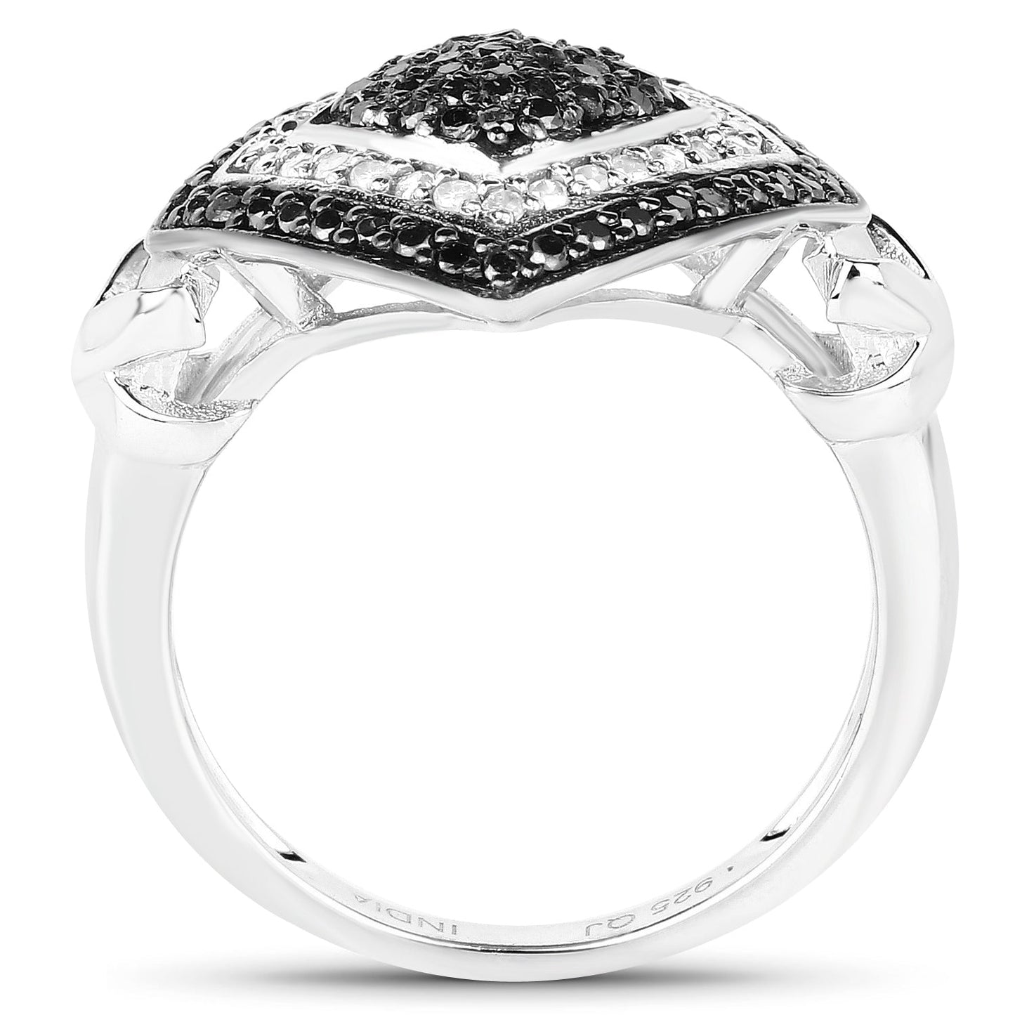 0.56 Carat Genuine White Diamond and Black Diamond .925 Sterling Silver Ring