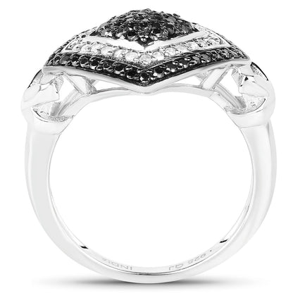 0.56 Carat Genuine White Diamond and Black Diamond .925 Sterling Silver Ring