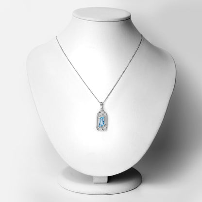 4.57 Carat Genuine Swiss Blue Topaz & White Topaz .925 Sterling Silver Pendant