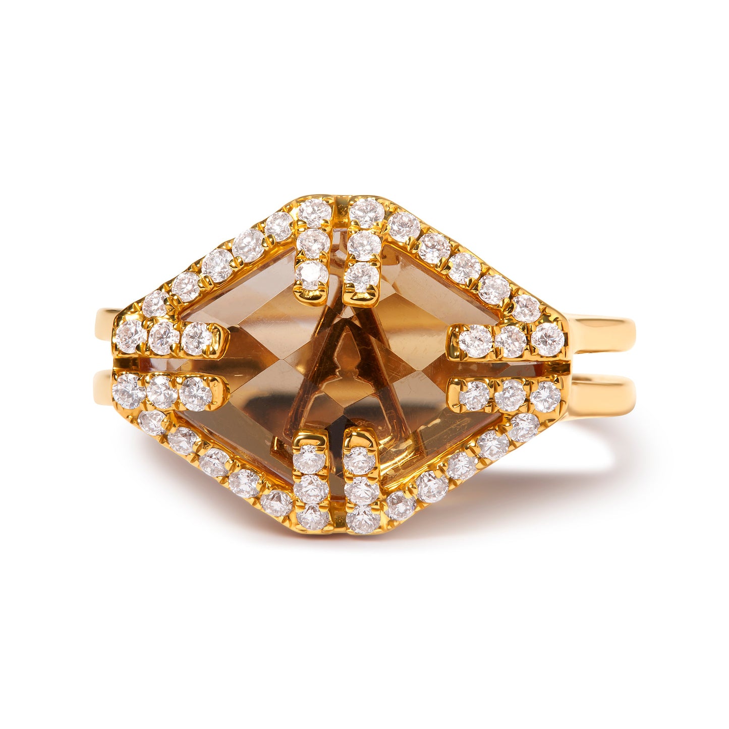 14K Yellow Gold Marquise-Cut Yellow Citrine and 1/3 Cttw Diamond Halo Cocktail Ring (G-H Color, SI1-SI2 Clarity) - Size 7