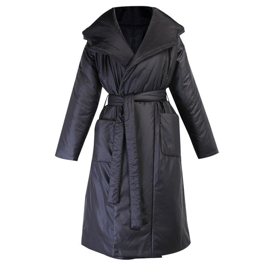 Chaqueta Larga Acolchada de Algodón con Capucha para Mujer