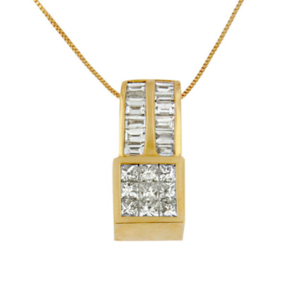 14K Yellow Gold 1 1/4 cttw Princess and Baguette Cut Geometric Inspired Diamond Pendant Necklace (H-I, VS1-VS2)