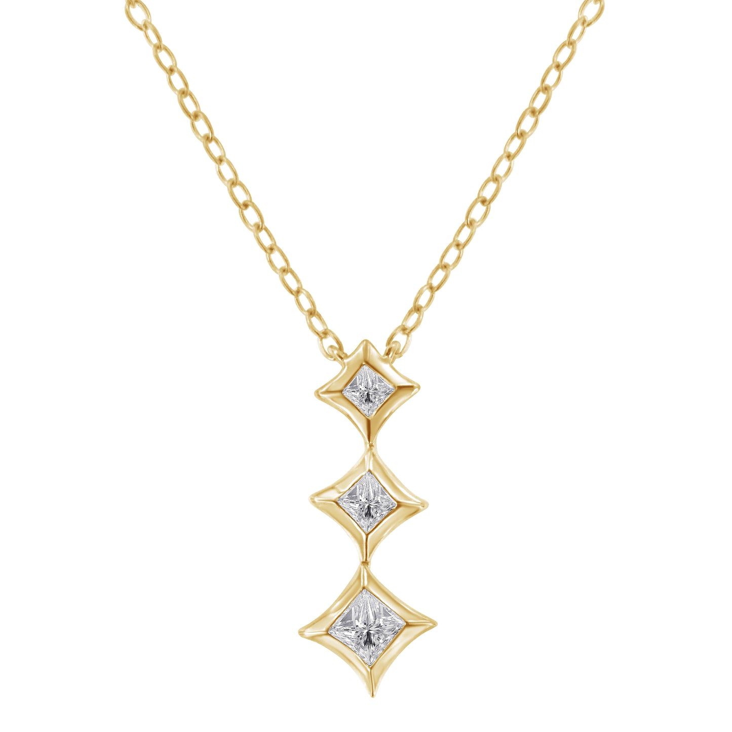 10K White Gold 1/5 Cttw Princess Cut Diamond 3 Stone Drop 18" Pendant Necklace (H-I Color, SI2-I1 Clarity)