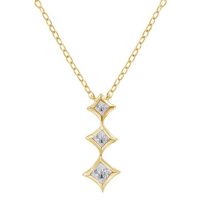 10K White Gold 1/5 Cttw Princess Cut Diamond 3 Stone Drop 18" Pendant Necklace (H-I Color, SI2-I1 Clarity)