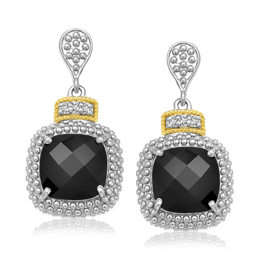 Boucles d'oreilles en or jaune 18 carats et argent sterling avec onyx noir et diamants (0,05 carat au total)