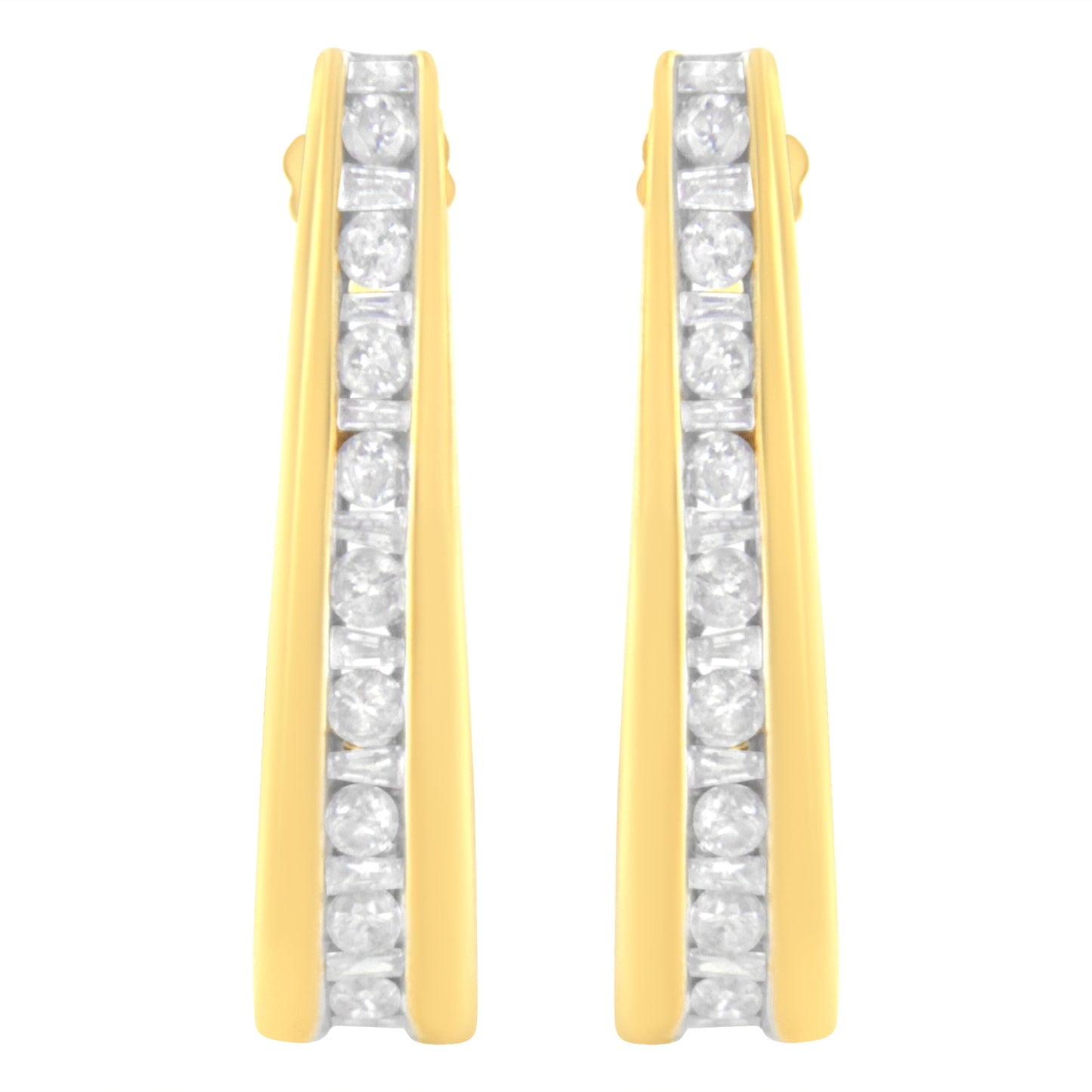 10K Yellow Gold 1 cttw Channel Set Diamond J-Hoop Earrings (H-I Clarity, I1-I2 Color)