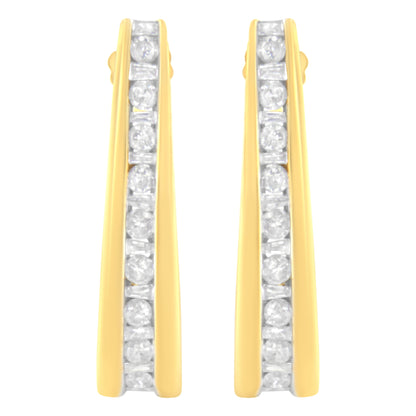 10K Yellow Gold 1 cttw Channel Set Diamond J-Hoop Earrings (H-I Clarity, I1-I2 Color)