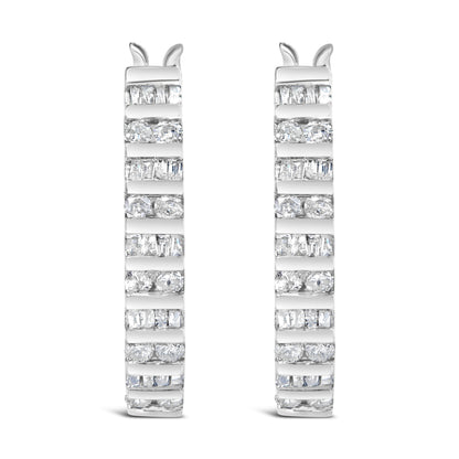 10K White Gold 1.0 Cttw Alternating  Diamond "U" Hoop Earrings (I-J Color, I2-I3 Clarity)